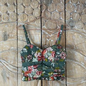 BOG Collective Sleeveless Crop Top Sage and Blush Floral Print Size M